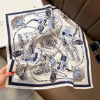 100% Mulberry Silk Neck Scarf - 21'' x 21'' Lightweight Neckerchief - Women Men Small Square Digital Printed Scarves - color: 136