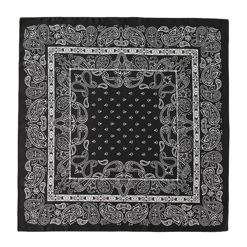 ANDANTINO 100% Mulberry Silk Square Scarf for Hair-25.6" X25.6'' Women Men Natural Silk Neckerchief Digital Printed Headscarf - color: Black&white Paisley