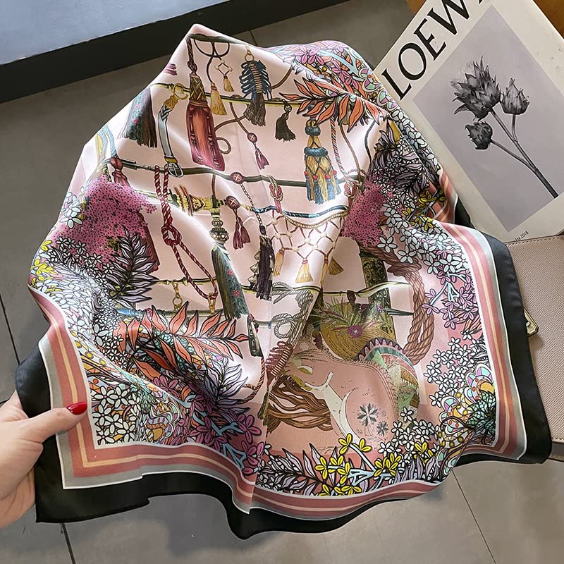 FEIBOON 100% Pure Mulberry Silk Scarfs 26"x26" Square Scarf Women Neckerchief Headscarf hair scarf bandana Gift Packed - color: Pink Classic-2