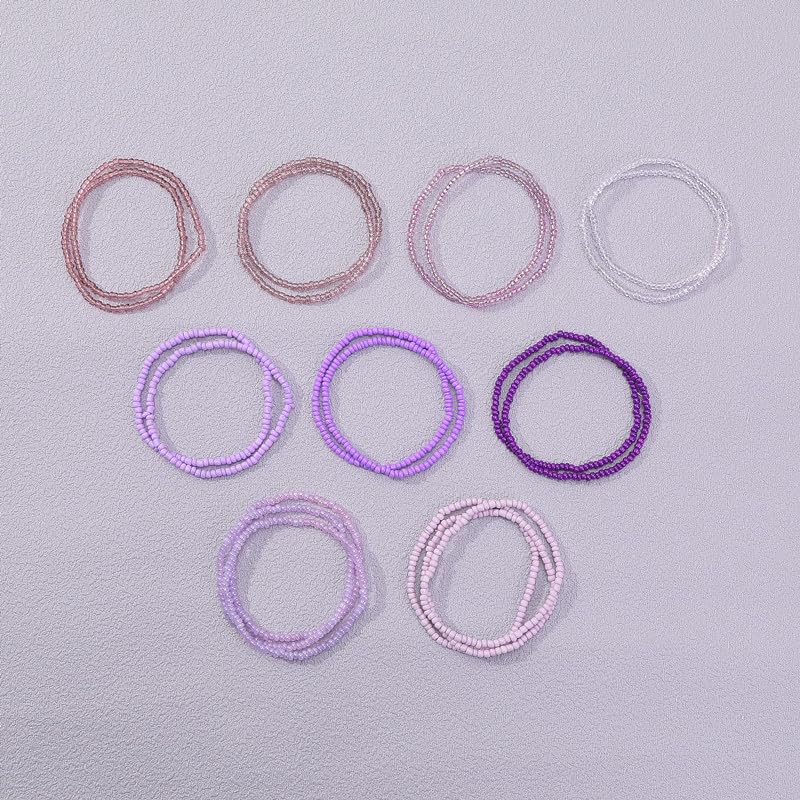 18-20PCS Colorful Bohemia Seed Beaded Bracelets Set Stackable Boho Stretch Bangle Bracelets Multilayer Boho Anket Concert Summer Beach Vaction Surf Jewelry Accessory - color: Purple-20pcs