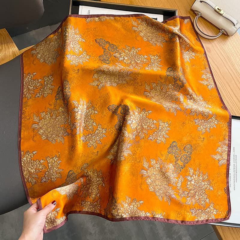 FEIBOON 100% Pure Mulberry Silk Scarfs 26"x26" Square Scarf Women Neckerchief Headscarf hair scarf bandana Gift Packed - color: Classic Orange