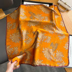 FEIBOON 100% Pure Mulberry Silk Scarfs 26"x26" Square Scarf Women Neckerchief Headscarf hair scarf bandana Gift Packed - color: Classic Orange
