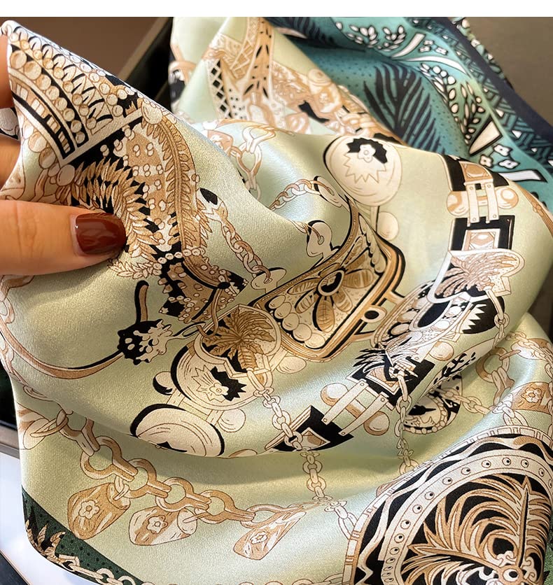 FEIBOON 100% Pure Mulberry Silk Scarfs 26"x26" Square Scarf Women Neckerchief Headscarf hair scarf bandana Gift Packed - color: Classic Light Green