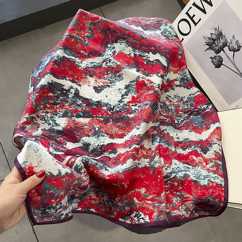 FEIBOON 100% Pure Mulberry Silk Scarfs 26"x26" Square Scarf Women Neckerchief Headscarf hair scarf bandana Gift Packed - color: Red Ink