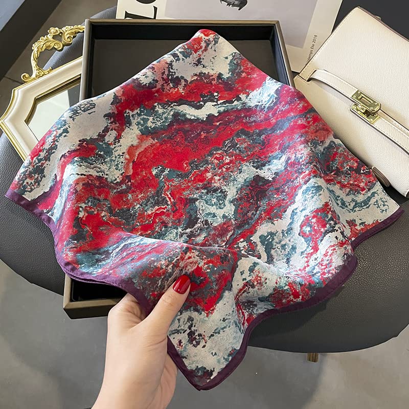 FEIBOON 100% Pure Mulberry Silk Scarfs 26"x26" Square Scarf Women Neckerchief Headscarf hair scarf bandana Gift Packed - color: Red Ink