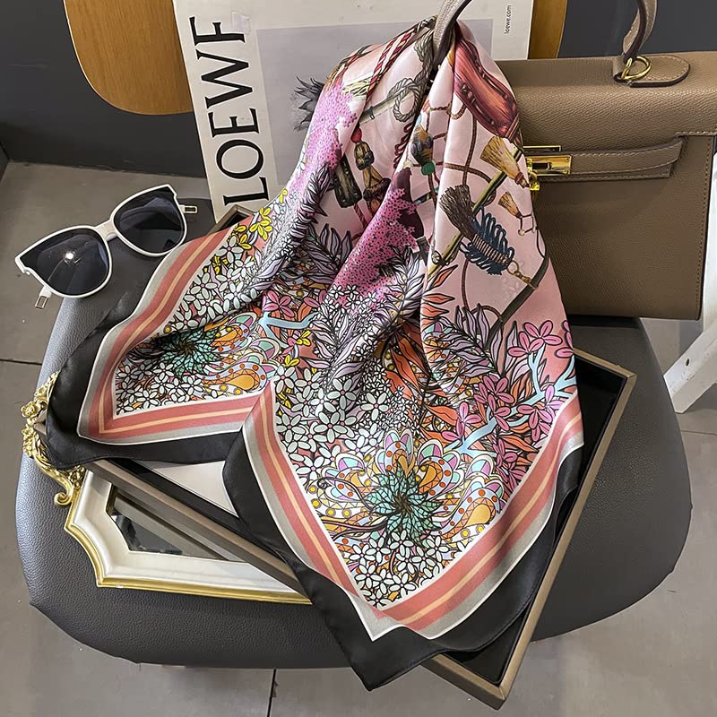 FEIBOON 100% Pure Mulberry Silk Scarfs 26"x26" Square Scarf Women Neckerchief Headscarf hair scarf bandana Gift Packed - color: Pink Classic-2