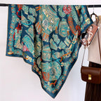 100% Pure Mulberry Silk Scarf 43”*43” Large Square Lightweight Headscarf Women’s Hair Wraps Shawls with Gift Packed - color: Blue-green-orange