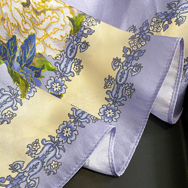 FEIBOON 100% Pure Mulberry Silk Scarfs 26"x26" Square Scarf Women Neckerchief Headscarf hair scarf bandana Gift Packed - color: Purple Flowers
