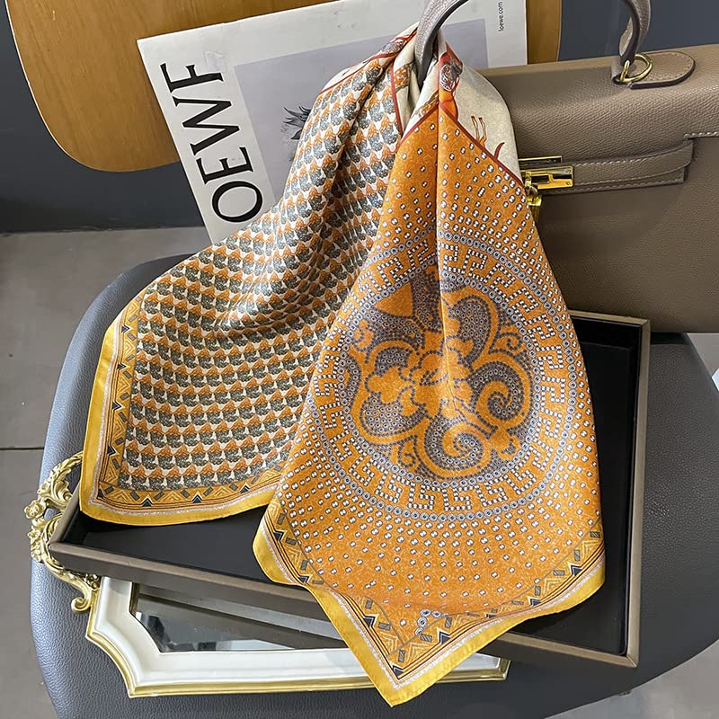 FEIBOON 100% Pure Mulberry Silk Scarfs 26"x26" Square Scarf Women Neckerchief Headscarf hair scarf bandana Gift Packed - color: Orange Carriage