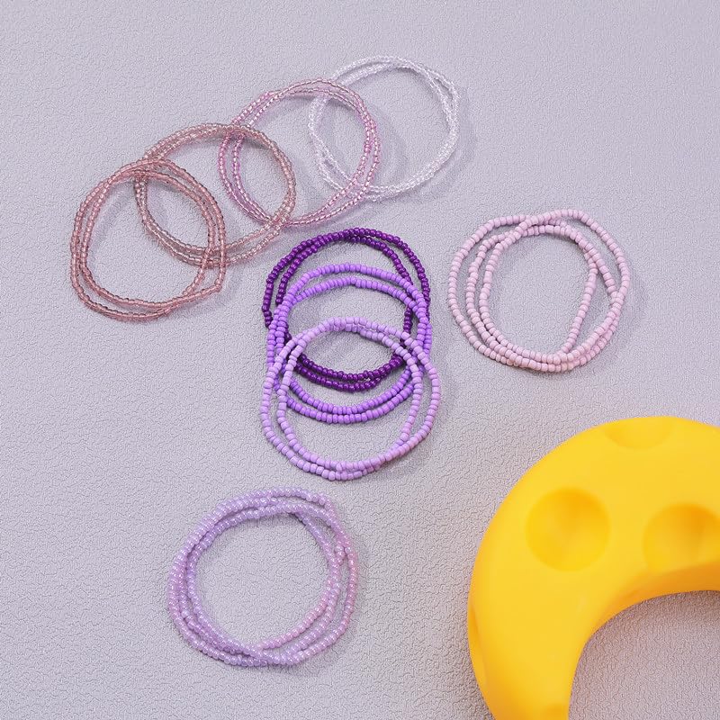 18-20PCS Colorful Bohemia Seed Beaded Bracelets Set Stackable Boho Stretch Bangle Bracelets Multilayer Boho Anket Concert Summer Beach Vaction Surf Jewelry Accessory - color: Purple-20pcs