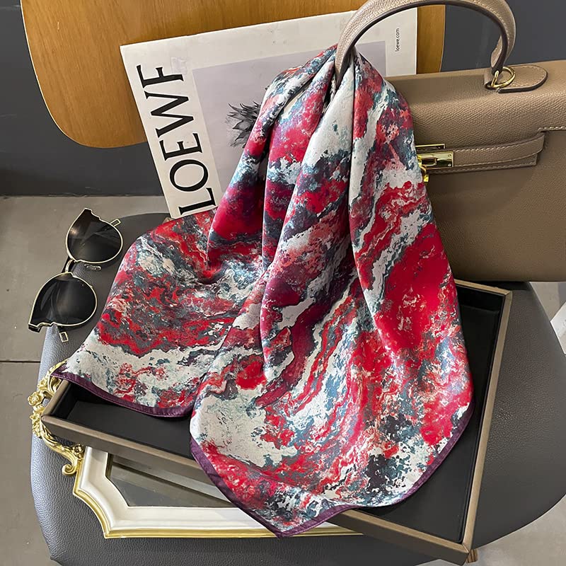 FEIBOON 100% Pure Mulberry Silk Scarfs 26"x26" Square Scarf Women Neckerchief Headscarf hair scarf bandana Gift Packed - color: Red Ink