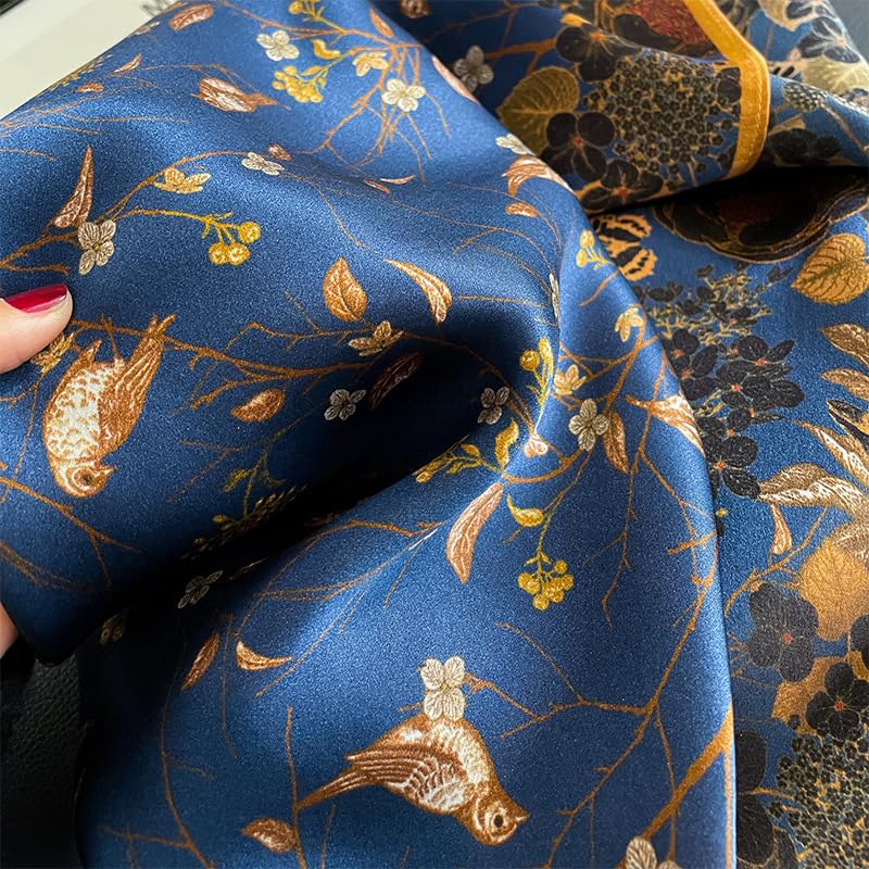 FEIBOON 100% Pure Mulberry Silk Scarfs 26"x26" Square Scarf Women Neckerchief Headscarf hair scarf bandana Gift Packed - color: Blue Flowers