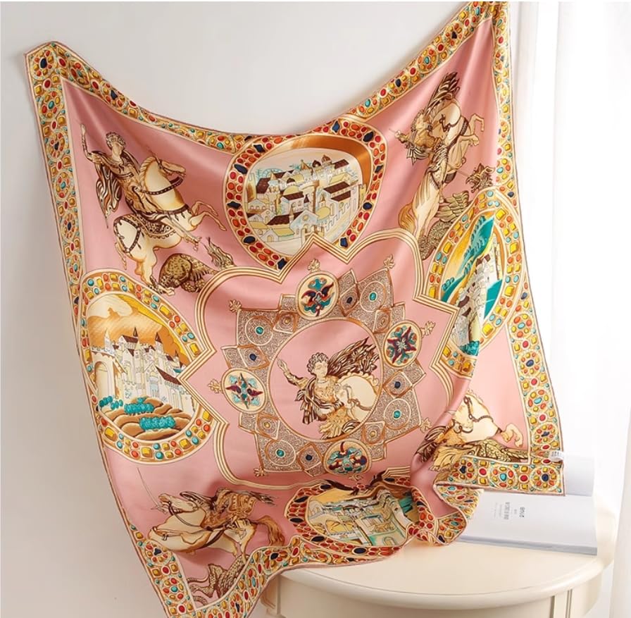 100% Pure Mulberry Silk Scarf 43”*43” Large Square Lightweight Headscarf Women’s Hair Wraps Shawls with Gift Packed - color: Classic Pink Gem