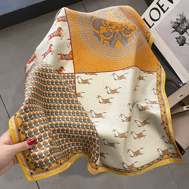 FEIBOON 100% Pure Mulberry Silk Scarfs 26"x26" Square Scarf Women Neckerchief Headscarf hair scarf bandana Gift Packed - color: Orange Carriage