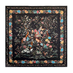 100% Pure Mulberry Silk Scarf 43”*43” Large Square Lightweight Headscarf Women’s Hair Wraps Shawls with Gift Packed - color: Black Flower