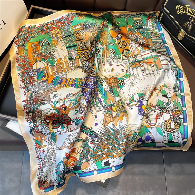 100% Mulberry Silk Neck Scarf - 21'' x 21'' Lightweight Neckerchief - Women Men Small Square Digital Printed Scarves - color: Beige Graffiti
