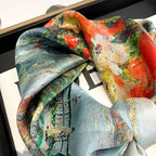 FEIBOON 100% Pure Mulberry Silk Scarfs 26"x26" Square Scarf Women Neckerchief Headscarf hair scarf bandana Gift Packed - color: Flower Sea Oil Painting