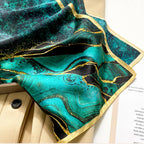FEIBOON 100% Pure Mulberry Silk Scarfs 26"x26" Square Scarf Women Neckerchief Headscarf hair scarf bandana Gift Packed - color: Green + Gold