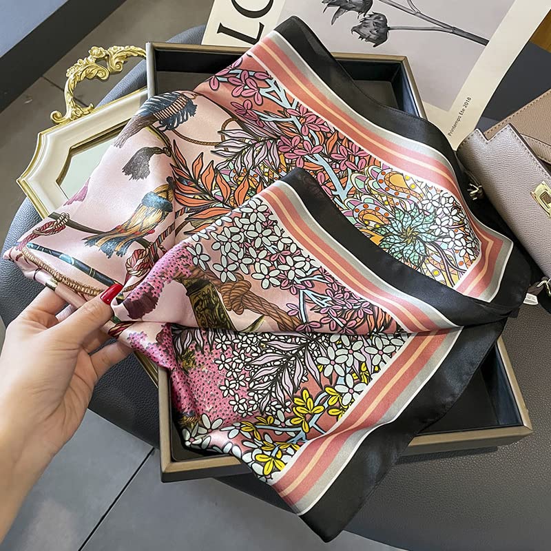 FEIBOON 100% Pure Mulberry Silk Scarfs 26"x26" Square Scarf Women Neckerchief Headscarf hair scarf bandana Gift Packed - color: Pink Classic-2