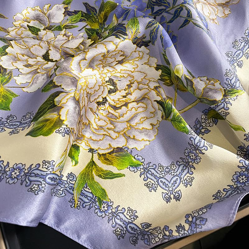 FEIBOON 100% Pure Mulberry Silk Scarfs 26"x26" Square Scarf Women Neckerchief Headscarf hair scarf bandana Gift Packed - color: Purple Flowers