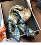FEIBOON 100% Pure Mulberry Silk Scarfs 26"x26" Square Scarf Women Neckerchief Headscarf hair scarf bandana Gift Packed - color: Classic Light Green