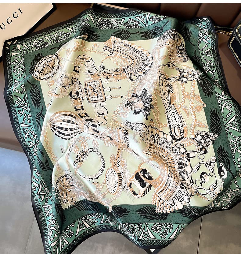 FEIBOON 100% Pure Mulberry Silk Scarfs 26"x26" Square Scarf Women Neckerchief Headscarf hair scarf bandana Gift Packed - color: Classic Light Green
