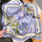 FEIBOON 100% Pure Mulberry Silk Scarfs 26"x26" Square Scarf Women Neckerchief Headscarf hair scarf bandana Gift Packed - color: Purple Flowers