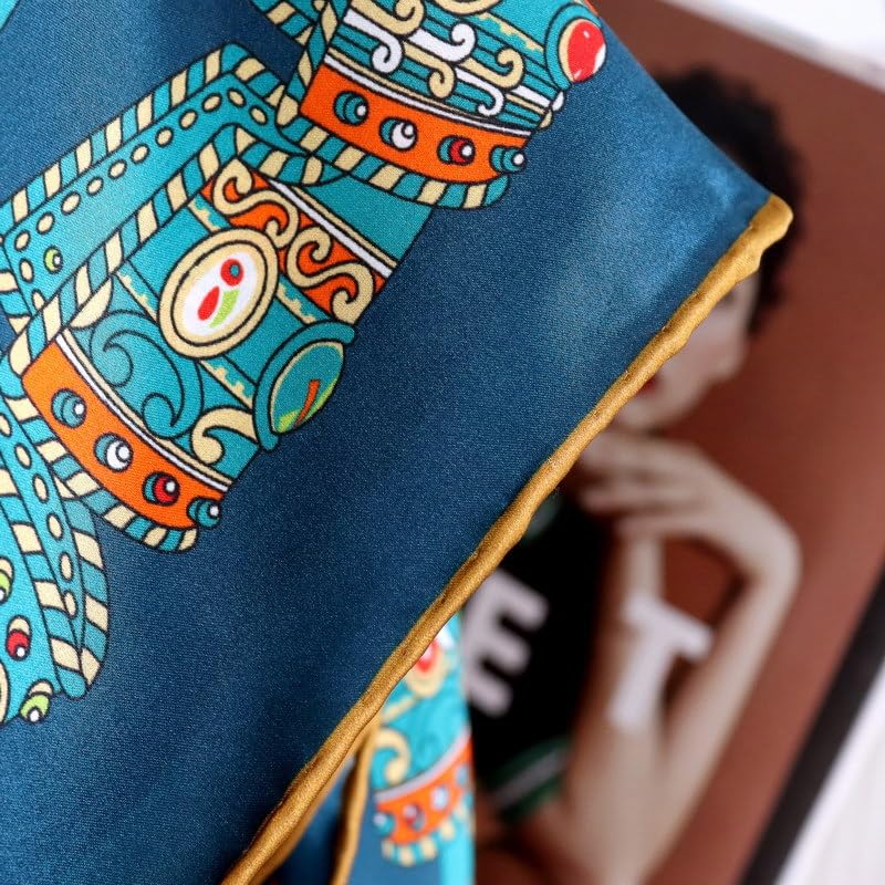 100% Pure Mulberry Silk Scarf 43”*43” Large Square Lightweight Headscarf Women’s Hair Wraps Shawls with Gift Packed - color: Blue-green-orange