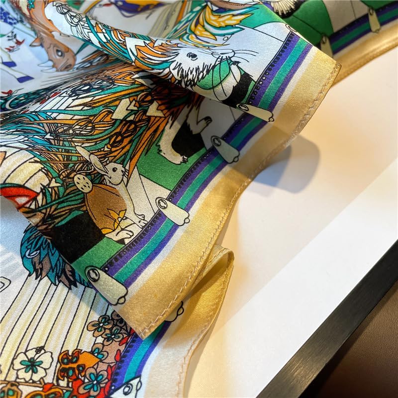 100% Mulberry Silk Neck Scarf - 21'' x 21'' Lightweight Neckerchief - Women Men Small Square Digital Printed Scarves - color: Beige Graffiti