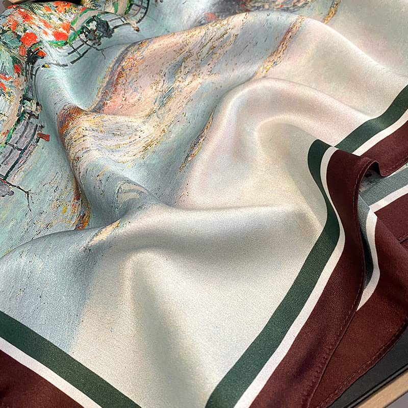 FEIBOON 100% Pure Mulberry Silk Scarfs 26"x26" Square Scarf Women Neckerchief Headscarf hair scarf bandana Gift Packed - color: Flower Sea Oil Painting