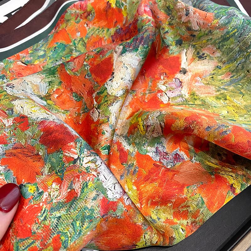 FEIBOON 100% Pure Mulberry Silk Scarfs 26"x26" Square Scarf Women Neckerchief Headscarf hair scarf bandana Gift Packed - color: Flower Sea Oil Painting