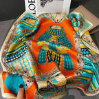 FEIBOON 100% Pure Mulberry Silk Scarfs 26"x26" Square Scarf Women Neckerchief Headscarf hair scarf bandana Gift Packed - color: Orange Green Classic